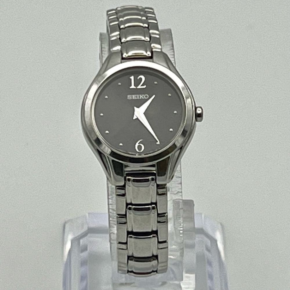 Seiko Silver Womens Bracelet Watch With Black Dial